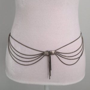 Christian Dior Belt Multi Strand Silver Chain Hip Belt Conchos Vintage